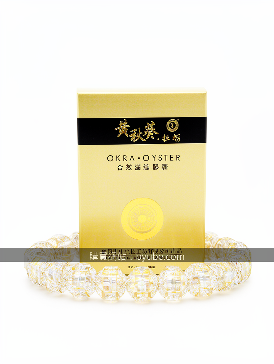 Minimalist white background crystal bracelet photography.
Subject: Place the Okr